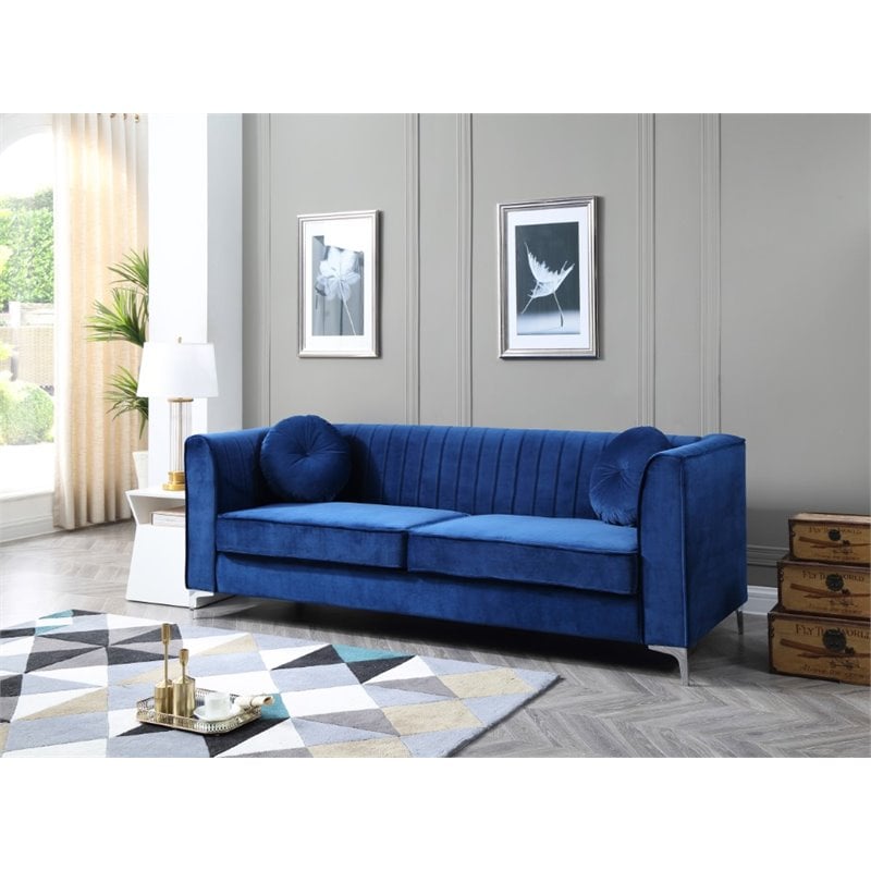 Glory Furniture Delray Velvet Sofa in Navy Blue