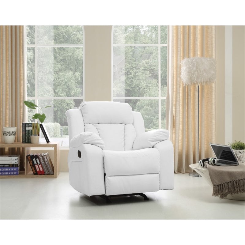 Glory Furniture Daria Faux Leather Rocker Recliner in White