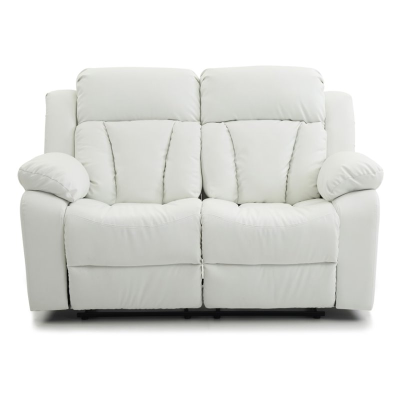 Glory Furniture Daria Faux Leather Reclining Loveseat in White