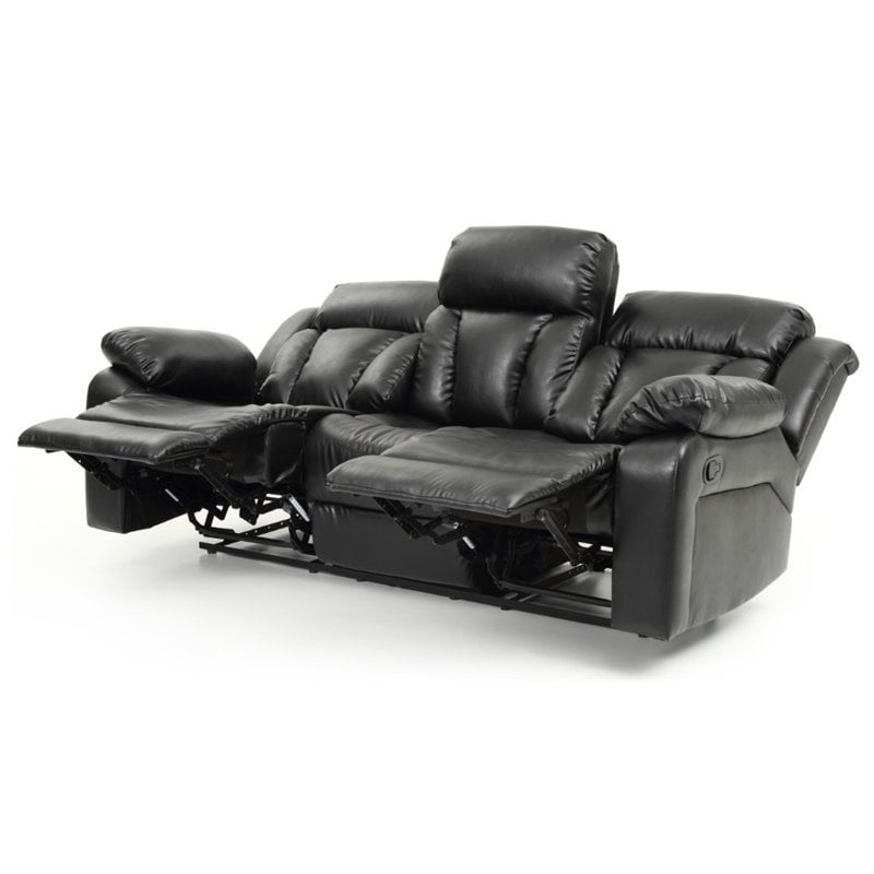 Glory Furniture Daria Faux Leather Reclining Sofa in Black