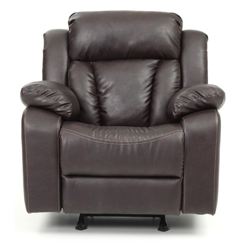 Glory Furniture Daria Faux Leather Rocker Recliner in Dark Brown