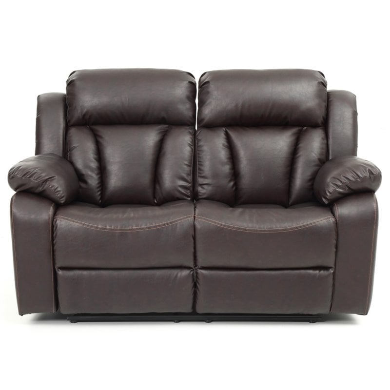 Glory Furniture Daria Faux Leather Reclining Loveseat in Dark Brown
