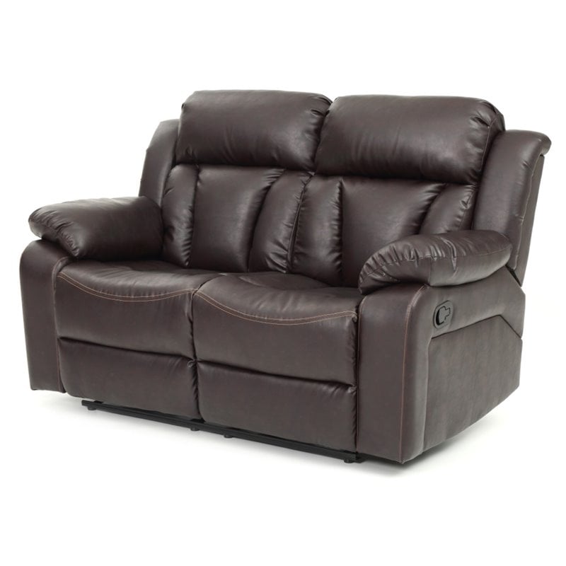 Glory Furniture Daria Faux Leather Reclining Loveseat in Dark Brown
