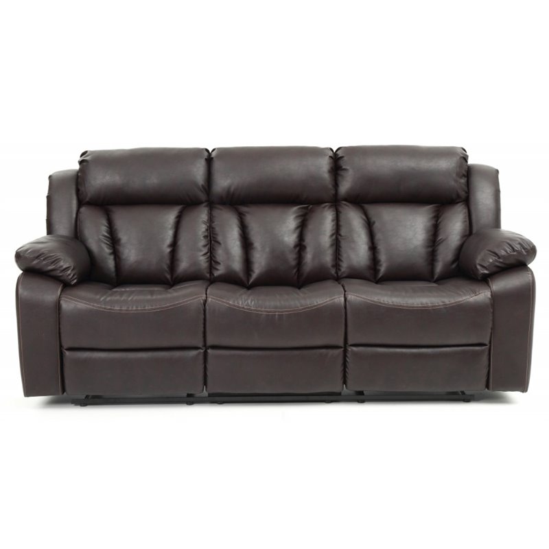 Glory Furniture Daria Faux Leather Reclining Sofa in Dark Brown
