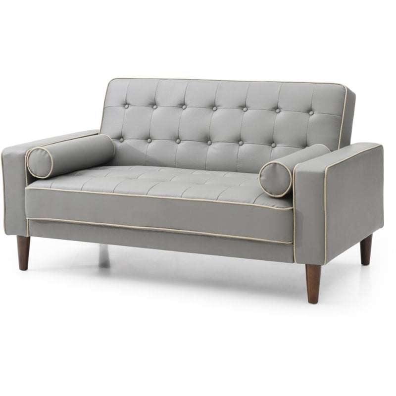 Glory Furniture Andrews Faux Leather Upholstered Sleeper Loveseat in Gray