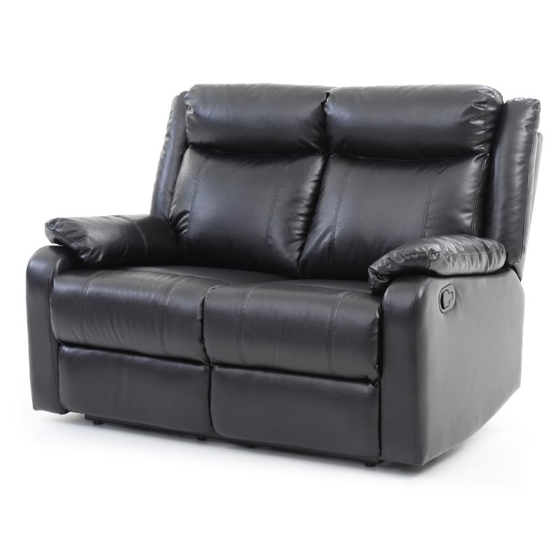 Glory Furniture Ward Faux Leather Double Reclining Loveseat in Black