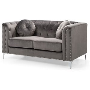 Glory Furniture Pompano Velvet Loveseat in Dark Gray
