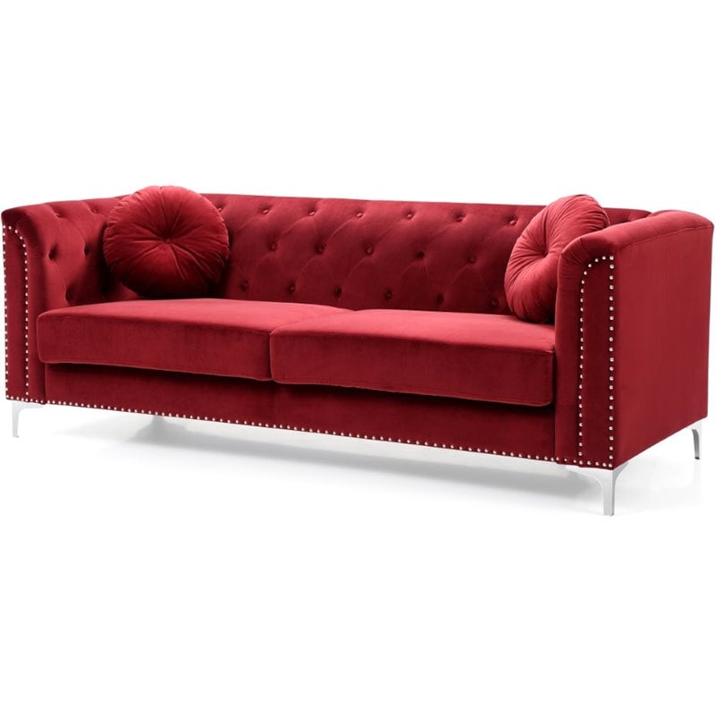 Glory Furniture Pompano Velvet Sofa in Burgundy