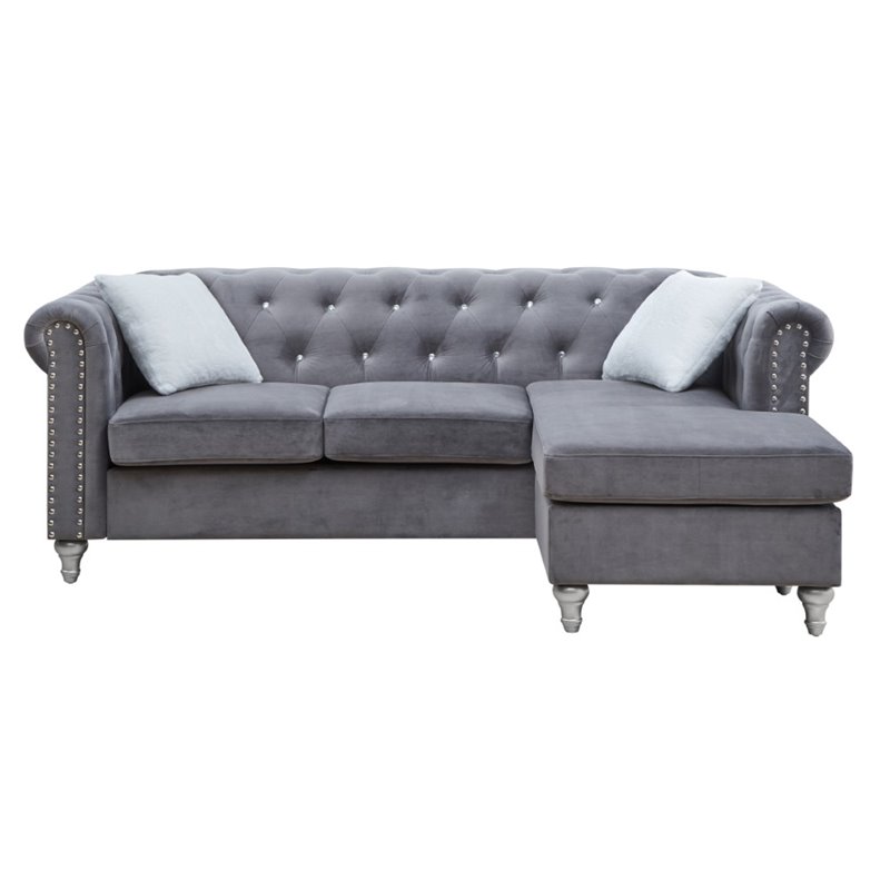 Glory Furniture Raisa Velvet Sofa Chaise in Gray