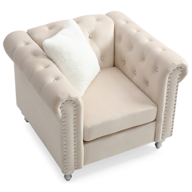 Glory Furniture Raisa Velvet Chair in Beige