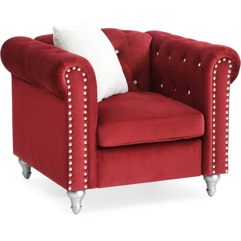 Glory Furniture Raisa Velvet Chair in Burgundy