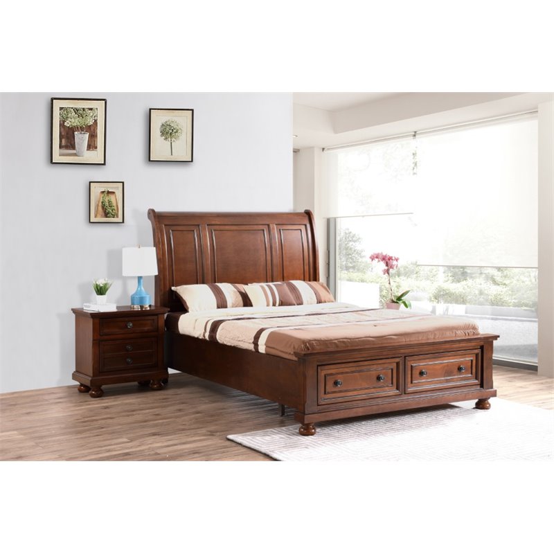 Glory Furniture Meade Transitional Wood Sleigh Full Bed in Cherry
