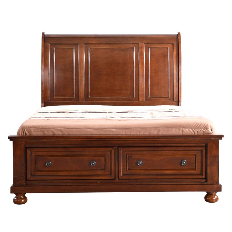 Glory Furniture Meade Transitional Wood Sleigh Full Bed in Cherry