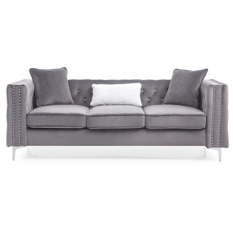 Glory Furniture Paige Velvet Sofa in Gray