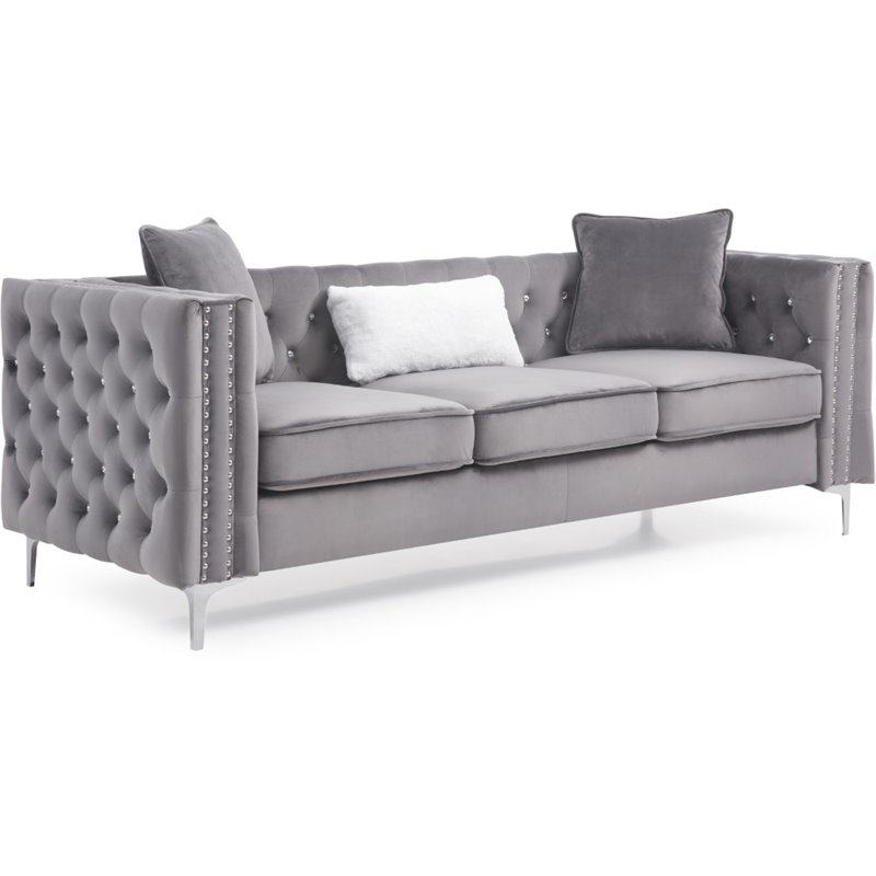 Glory Furniture Paige Velvet Sofa in Gray