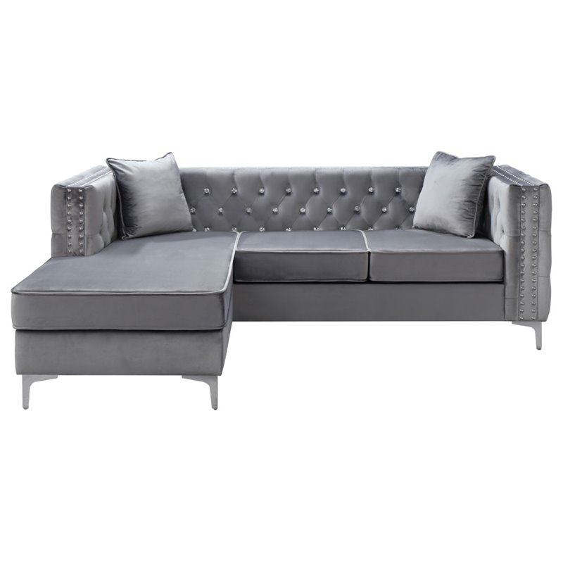 Glory Furniture Paige Velvet Sofa Chaise in Gray