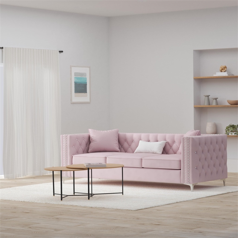 Glory Furniture Paige Velvet Sofa in Pink