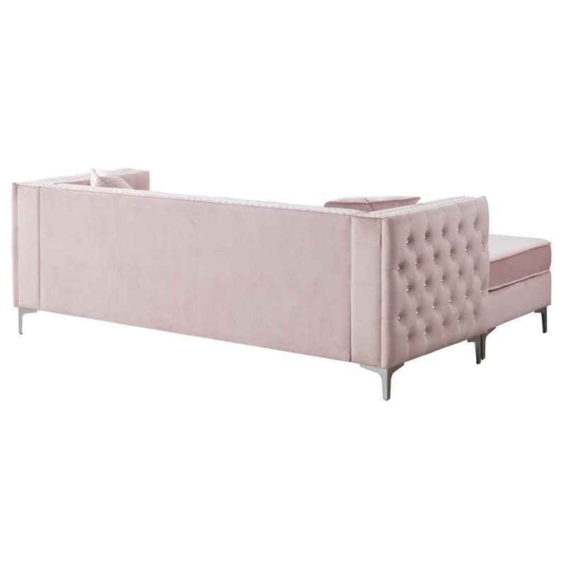 Glory Furniture Paige Velvet Sofa Chaise in Pink
