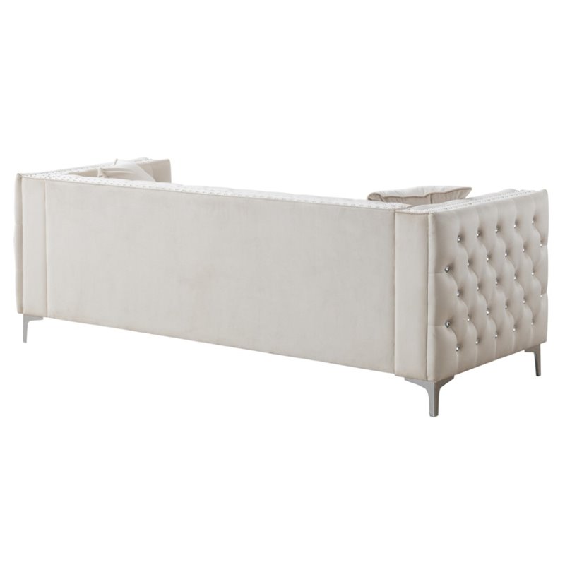 Glory Furniture Paige Velvet Sofa in Ivory