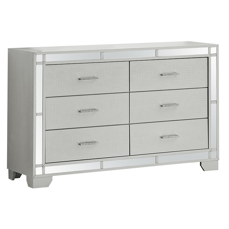 Glory Furniture Madison 6-Drawers Bedroom Dresser in Silver Champagne