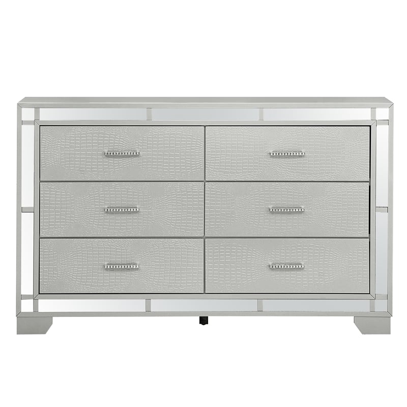 Glory Furniture Madison 6-Drawers Bedroom Dresser in Silver Champagne