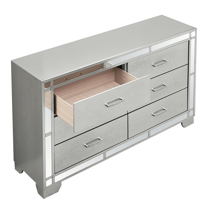 Glory Furniture Madison 6-Drawers Bedroom Dresser in Silver Champagne