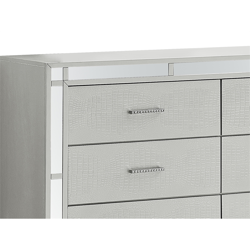 Glory Furniture Madison 6-Drawers Bedroom Dresser in Silver Champagne