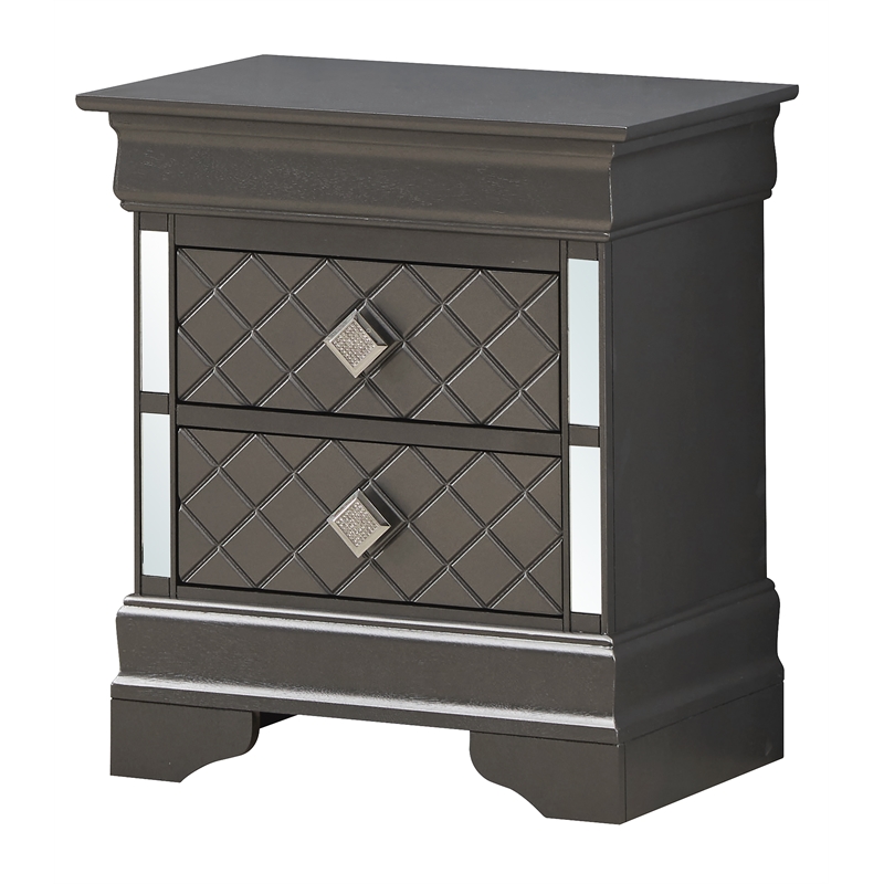 Glory Furniture Verona Wood 2 Drawer Nightstand in Charcoal