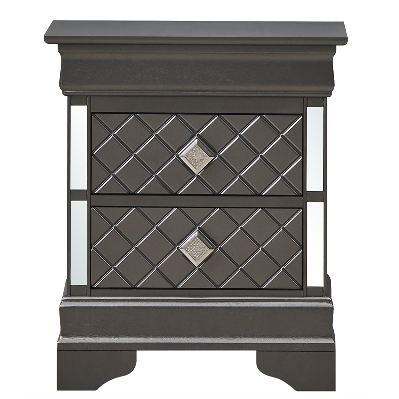 Glory Furniture Verona Wood 2 Drawer Nightstand in Charcoal