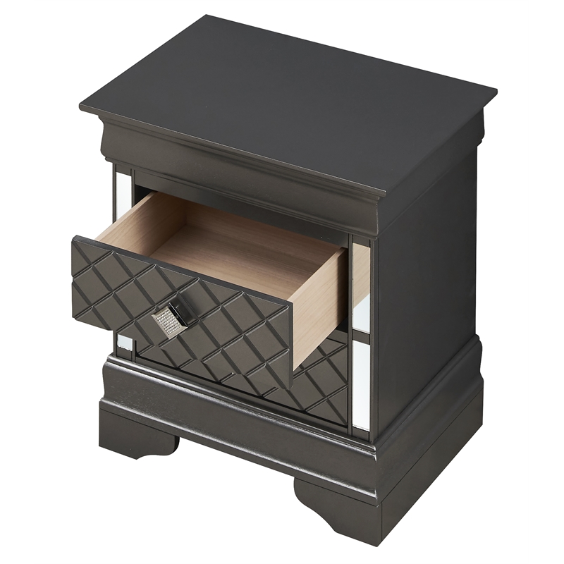 Glory Furniture Verona Wood 2 Drawer Nightstand in Charcoal