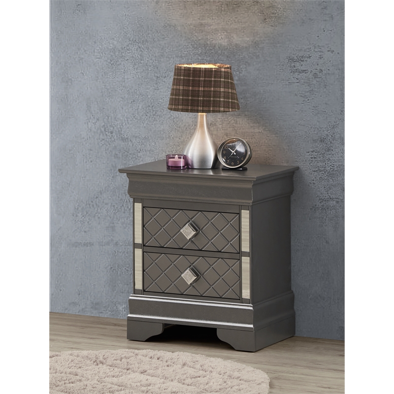 Glory Furniture Verona Wood 2 Drawer Nightstand in Charcoal