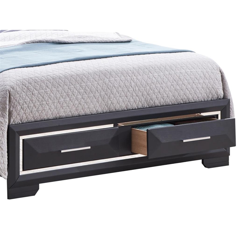 Glory Furniture Liverpool Contemporary Wood Veneer Queen Storage Bed in Black