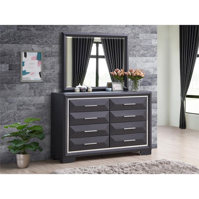 Glory Furniture Liverpool Contemporary Wood Veneer & Glass Mirror in Black