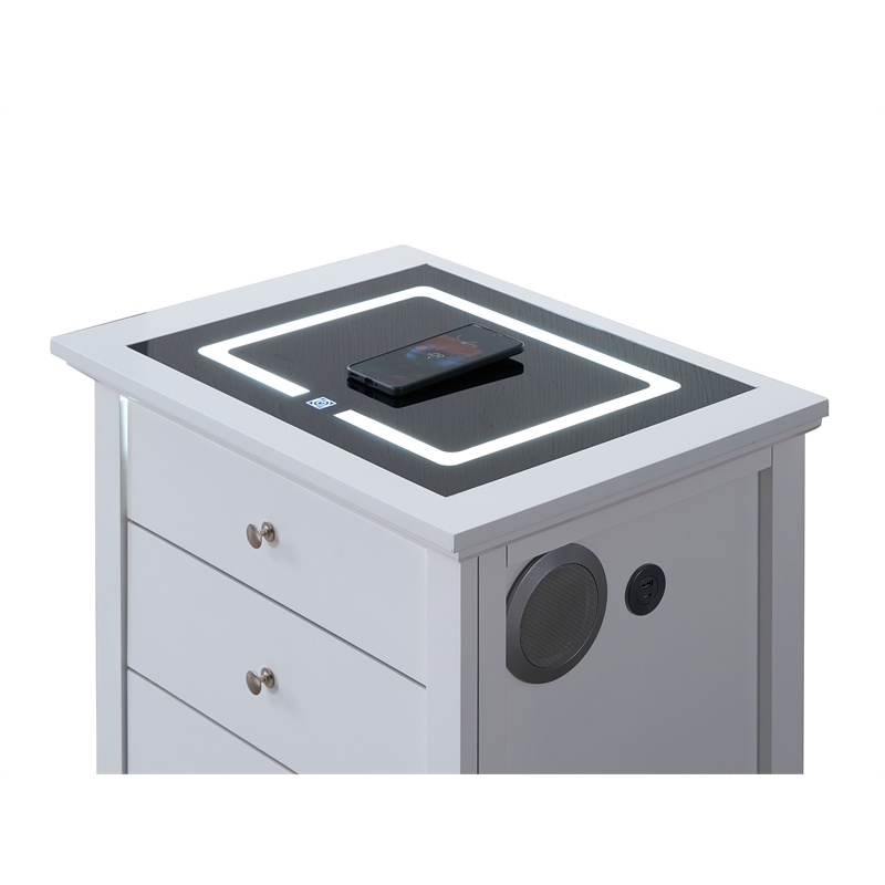 Glory Furn Hammond G5490-N2-SMART  3 Dr Power Nightstand w Speakers White