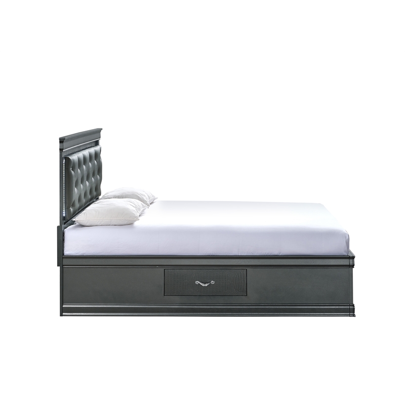 Glory Furniture Lorana Faux Leather Upholstered Queen Storage Bed Gunmetal Gray
