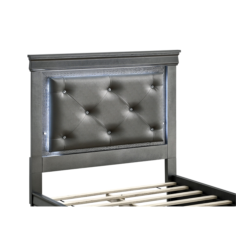 Glory Furniture Lorana Faux Leather Upholstered Twin Storage Bed Gunmetal Gray