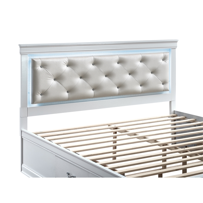 Glory Furniture Lorana Faux Leather Upholstered Full Storage Bed Sparkling White
