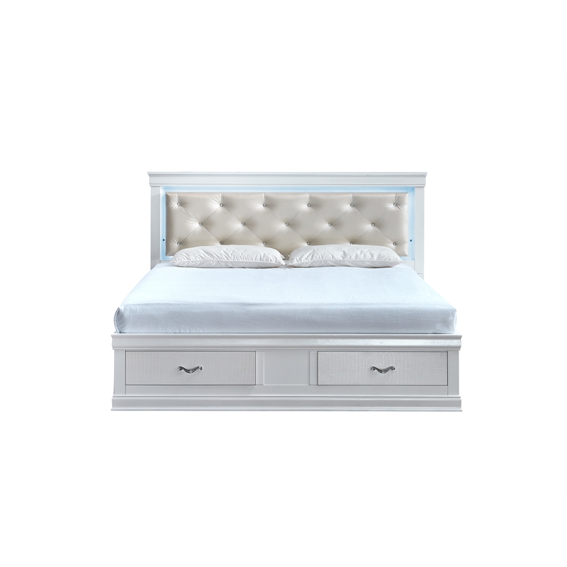 Glory Furniture Lorana Faux Leather Queen Storage Bed in Sparkling White