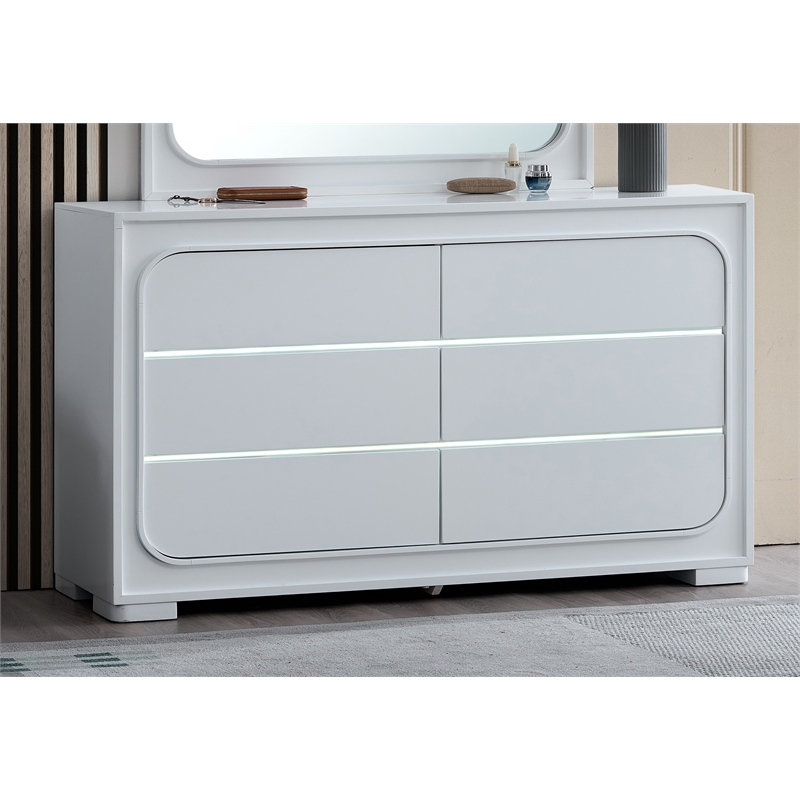 Glory Furniture Milan 6-Drawers Wood Bedroom Dresser in White
