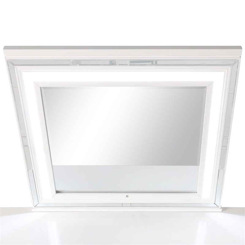 Glory Furniture Genoa Bedroom Mirror with Mirror Trim Strips in Sparkling White