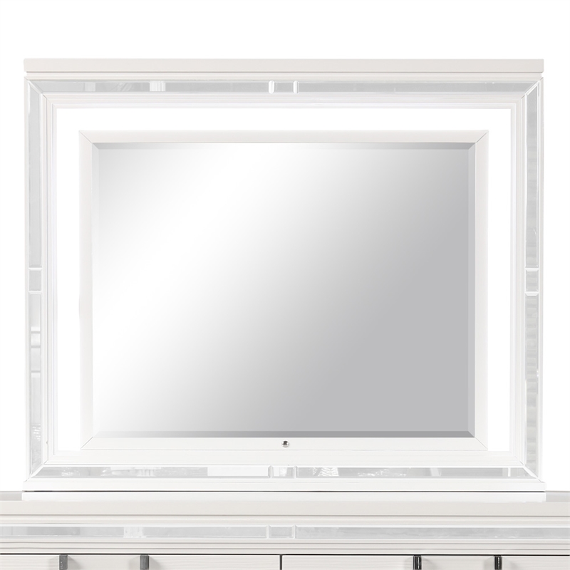 Glory Furniture Genoa Bedroom Mirror with Mirror Trim Strips in Sparkling White