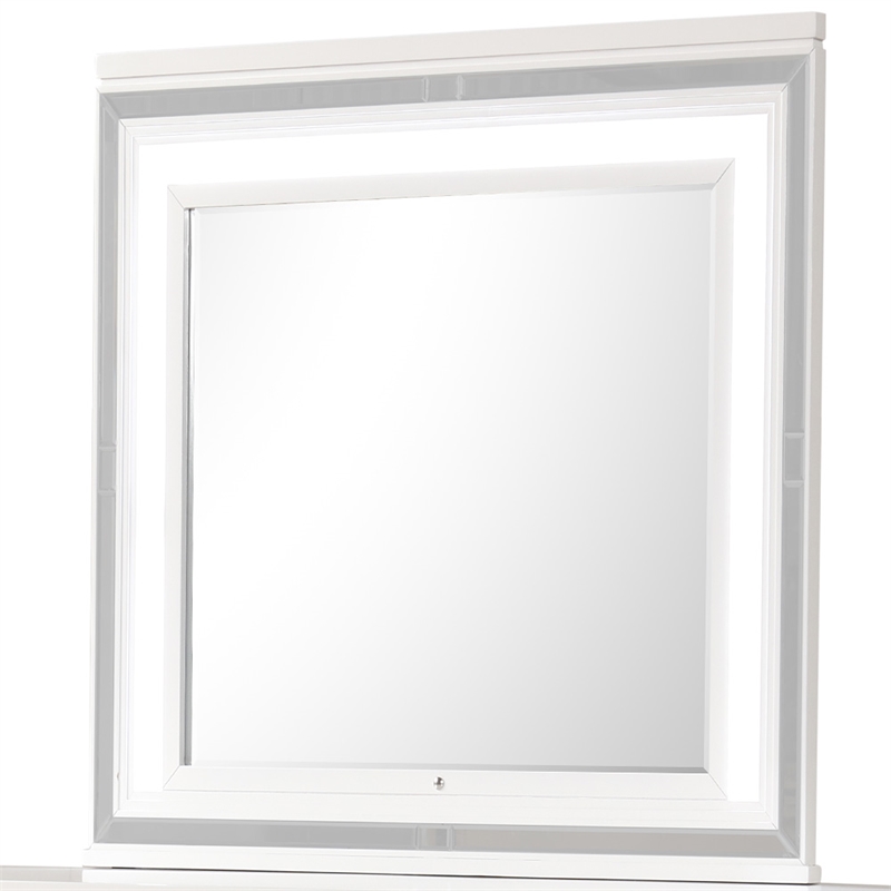 Glory Furniture Genoa Bedroom Mirror with Mirror Trim Strips in Sparkling White