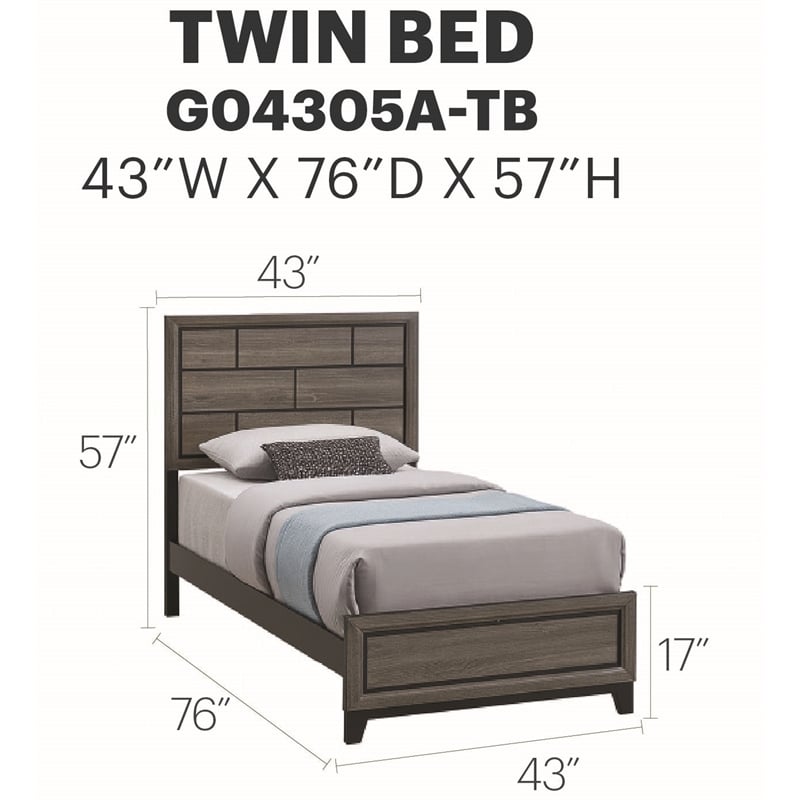 Glory Furniture Glasgow G04305A-TB Twin Bed Gray