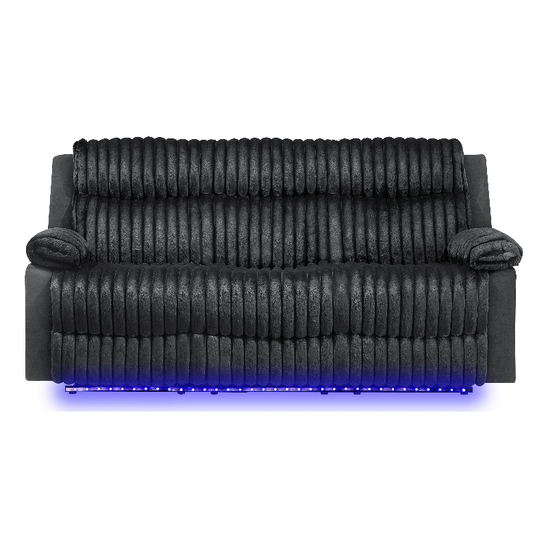 Glory Furniture Plush G00923A-RS 3 Seaters Sofa W/Table W/ Led Belt Black Teddy Fabric