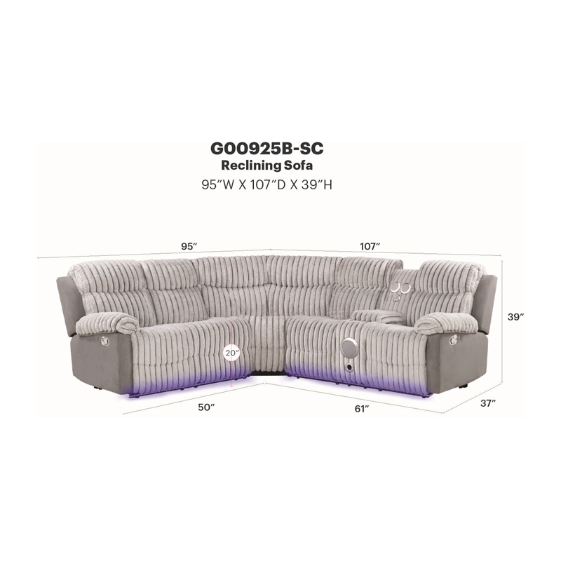 Glory Furniture Plush G00925B-SC Sectional in Gray