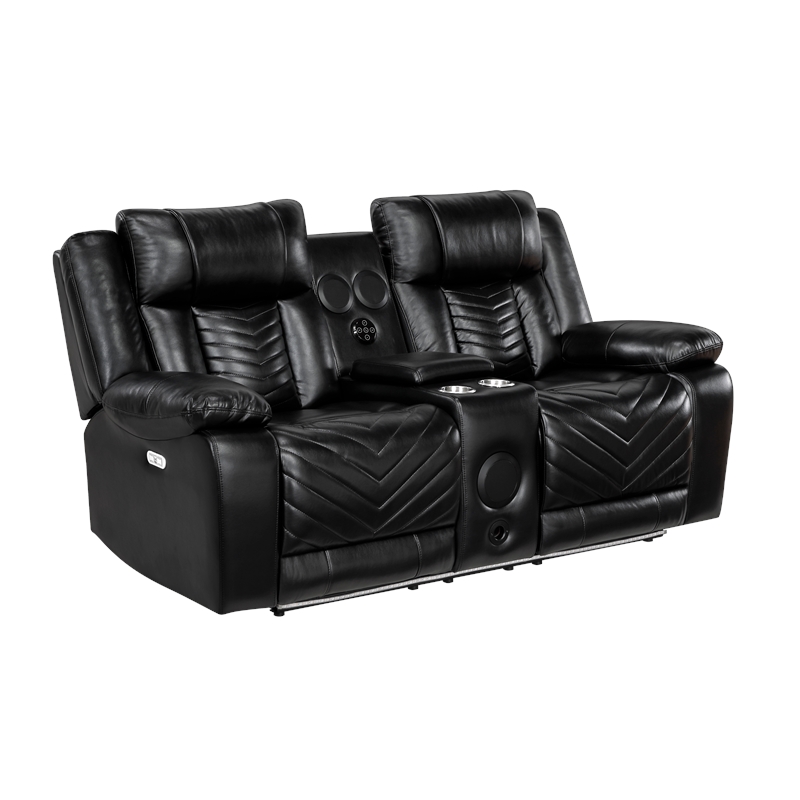 Glory Furniture Sensa Faux Leather Power Reclining Loveseat in Black