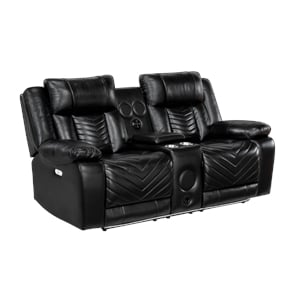 Glory Furniture Sensa Faux Leather Power Reclining Loveseat in Black