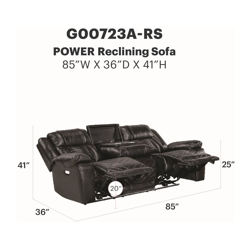 Glory Furniture Sensa G00723A-RS Power Reclining Sofa W/Table W/Led Belt Black