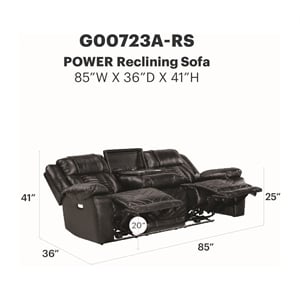Glory Furniture Sensa G00723A-RS Power Reclining Sofa W/Table W/Led Belt Black