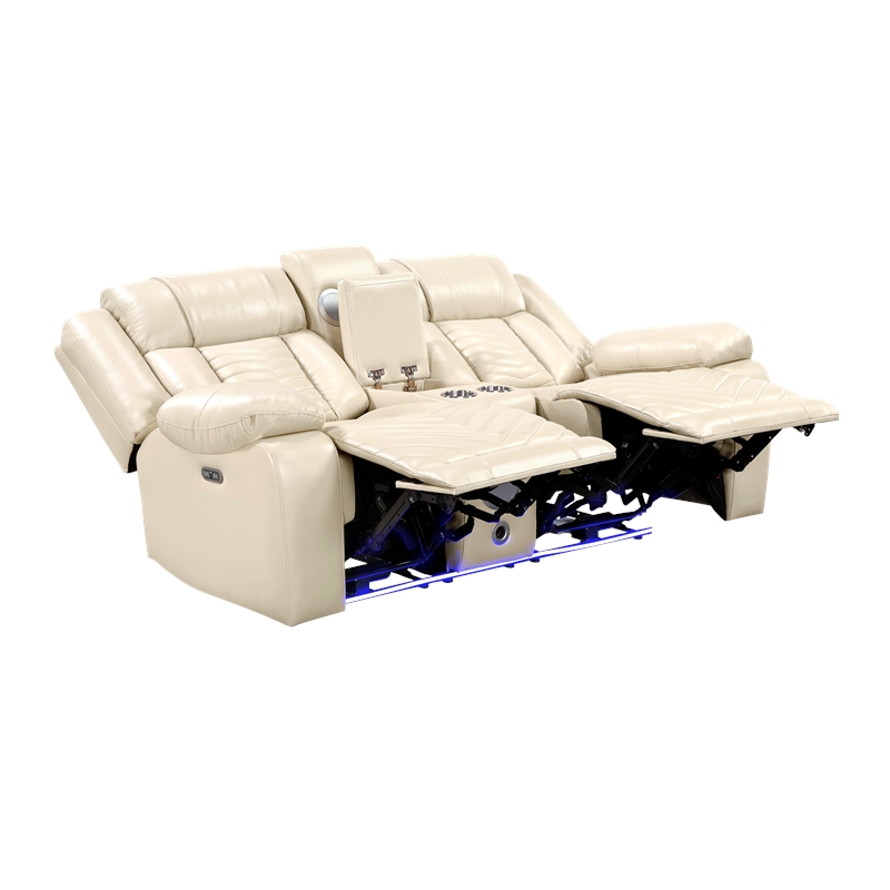Glory Furniture Sensa G00727A-RL Power Reclining Loveseat.W/Bluetooth  Speaker W/ Led Belt Beige Faux Leather